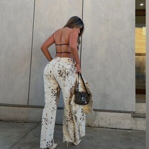 NWOT Cow Print Wide Leg Cargo Jeans